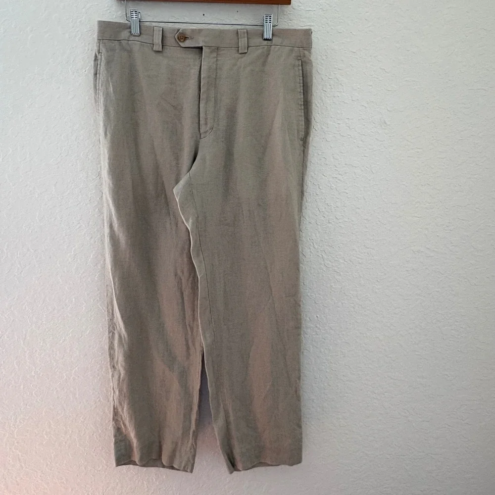 Lauren Ralph Lauren 100% Linen Straight Leg Trousers Mens 33x32L Tan